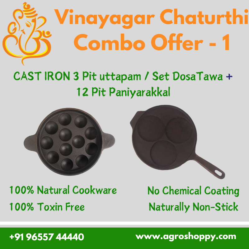 Cast Iron 12 Pit Paniyara Kal with Rings + 3 Pit Uttapam Pan/Set Dosa Tawa AG Combo-1